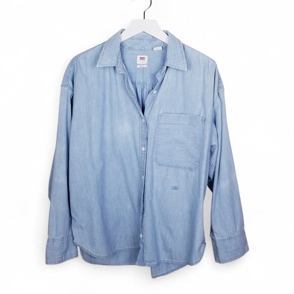 LEVI'S Chambray Relaxed Fit Workshirt Light Blue Cotton Tencel Blend- Size Large - Picture 2 of 9
